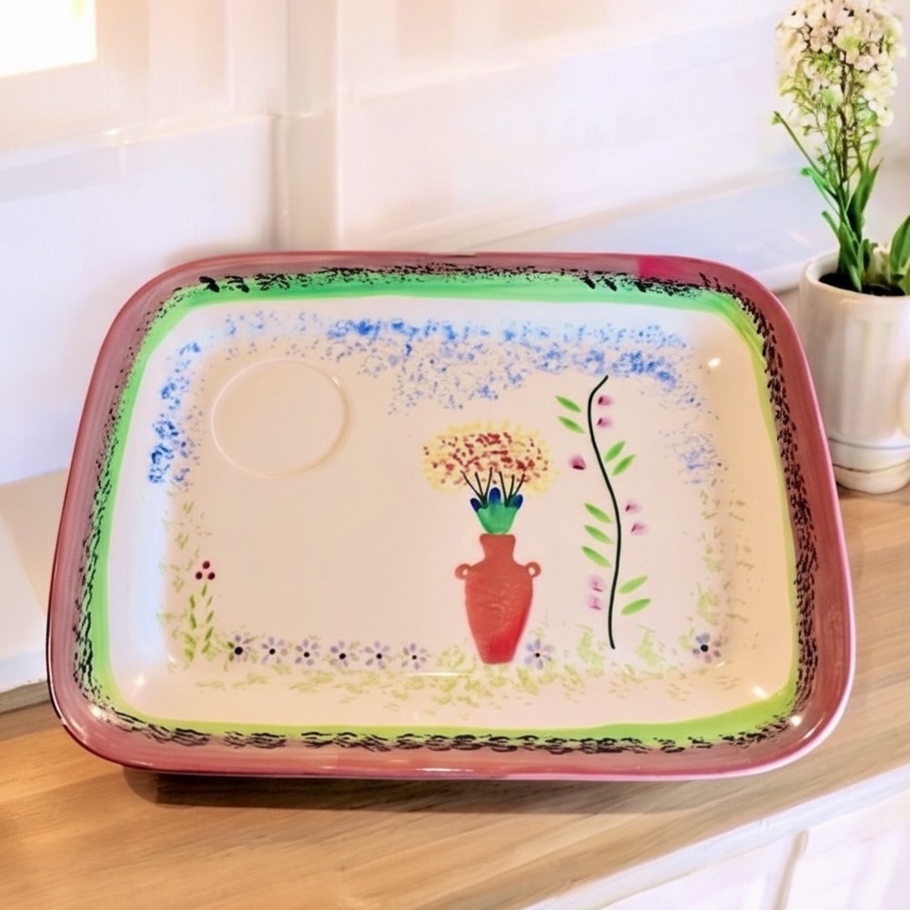Vintage HARTSTONE POTTERY Sandwich Tray Serving Platter Signed White 90s USA